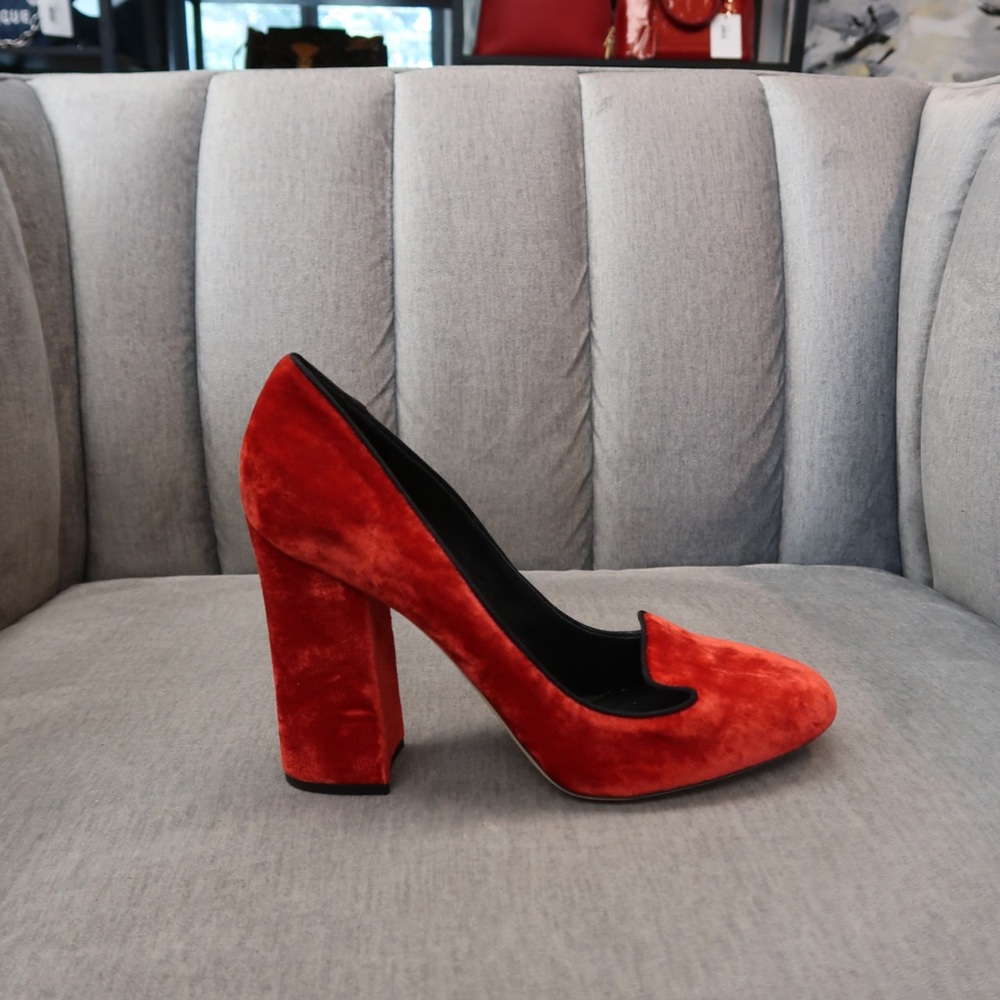 Dolce & Gabbana Red Velvet Block Heel Pumps